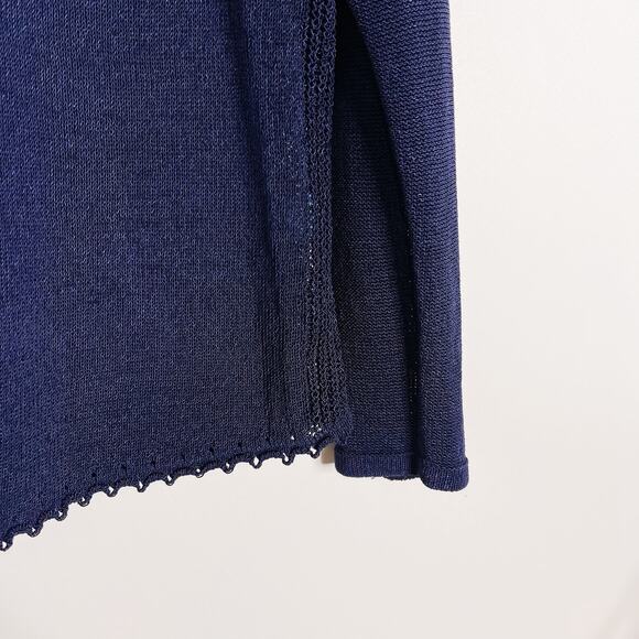 J McLaughlin Medium M Blue Loop Stitch Raglan Long Sleeve Sweater Cotton Blend - Picture 5 of 8